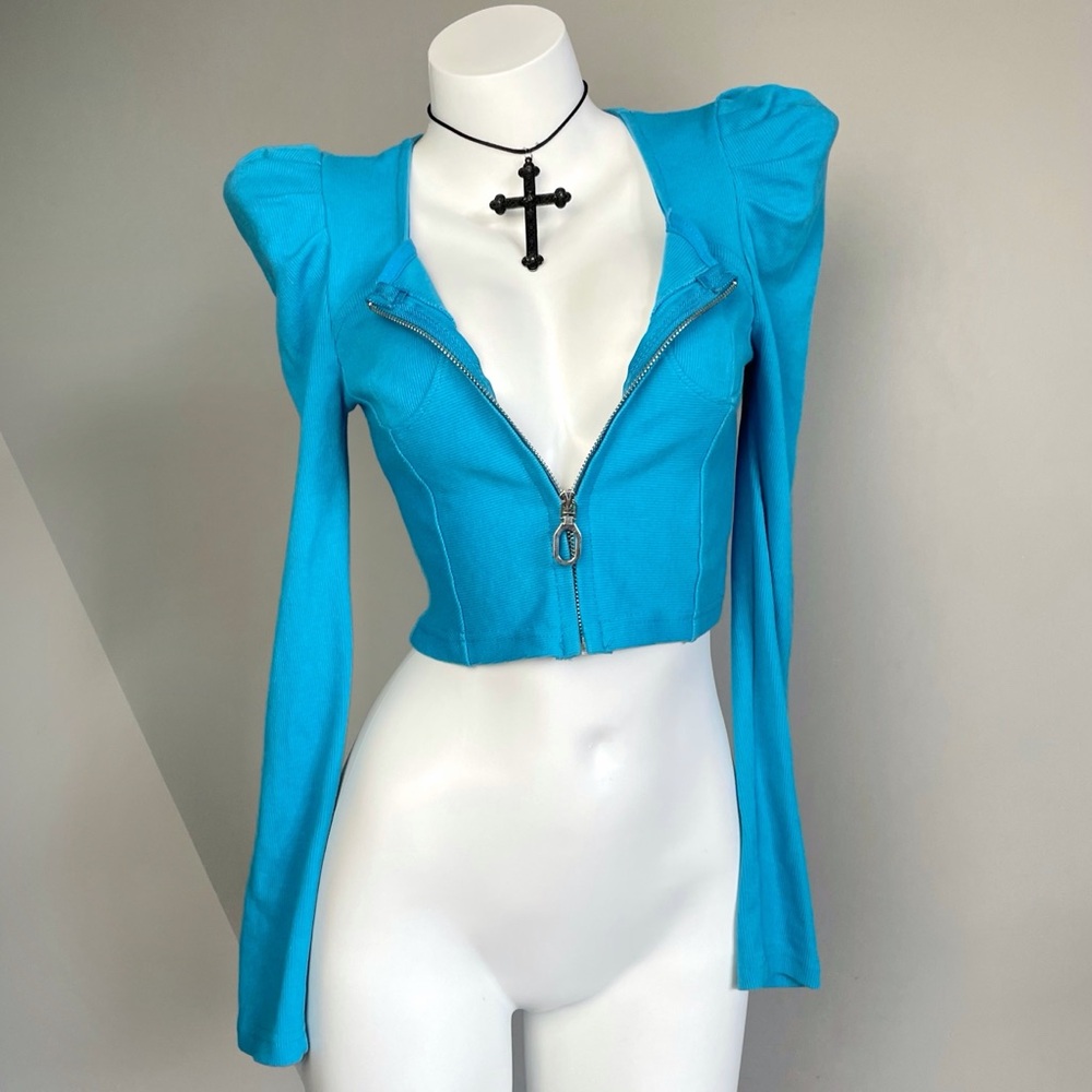 Blue Cyberpunk Long Sleeve Bustier Top